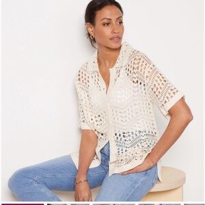 Evereve Molly Crochet Cardigan Shirt Button Down